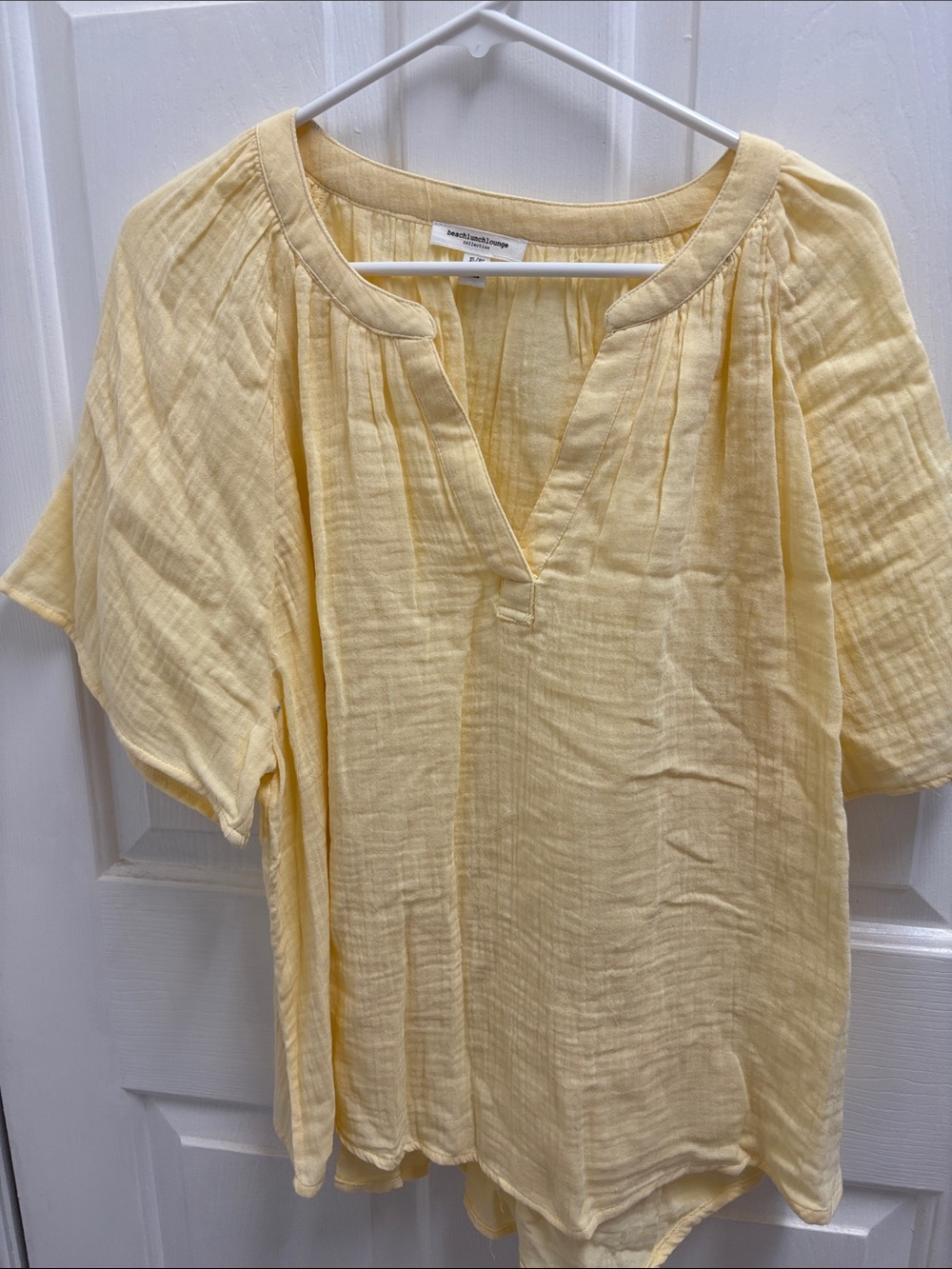 Women’s Light Yellow Split-Neck Tunic Top
